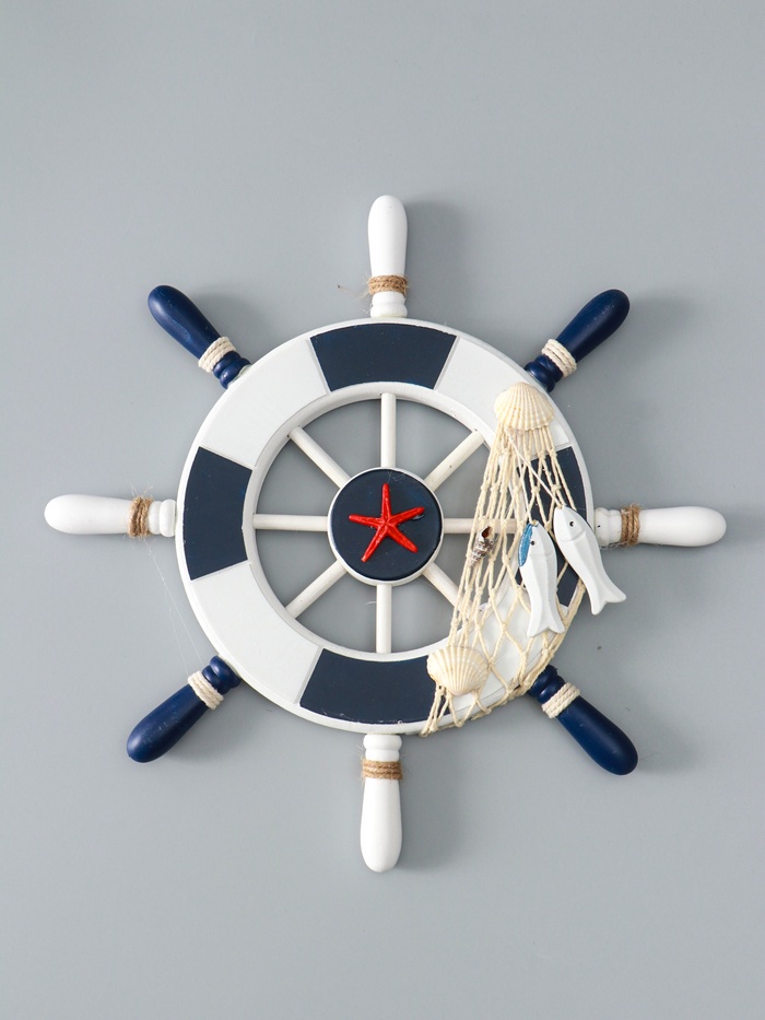 Декор настенный, панно «Штурвал с морской звездой», бело-синий, 33×33×2 см - Фото 1