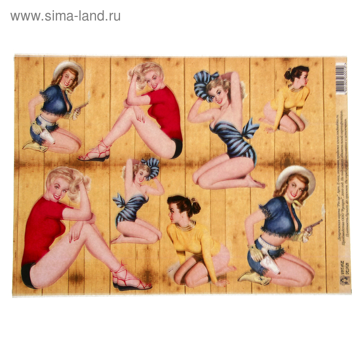 Декупажная карта "Pin up", формат А3 (E-001) - Фото 1