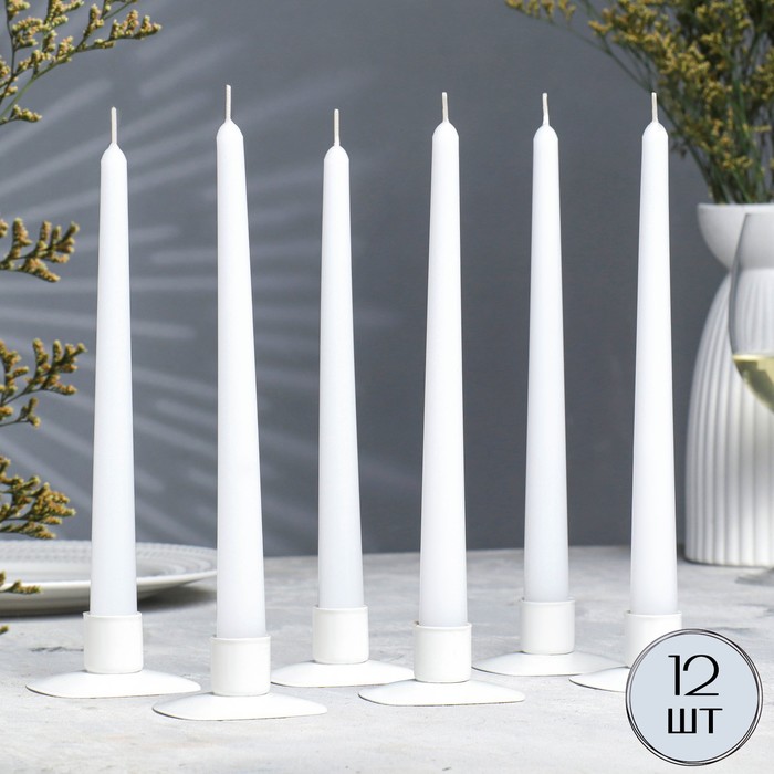 Набор свечей античных, 2,3х 24,5 см, 5 ч, 55 г, 12 штук, белый - Фото 1