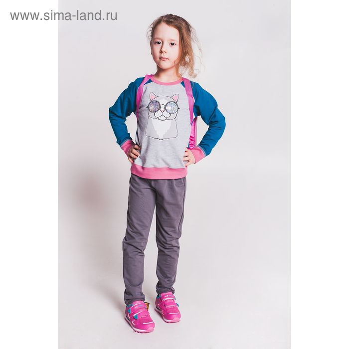 Комплект для девочки (толстовка, брюки), рост 110-116 см, цвет бирюзовый/серый (арт. 280-M_Д) - Фото 1
