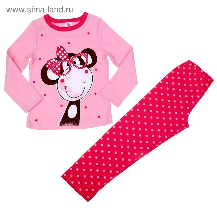 Пижама для девочки "Пижамная обезьянка" (фуфайка+брюки), рост 110-116 см (30), цвет розовый (арт. Р217898_Д) - Фото 1