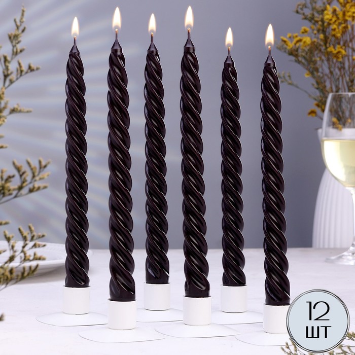 Набор свечей витых,  2,3х 24,5 см, 12 штук, черный - Фото 1