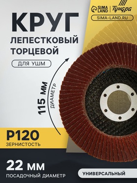 Круг лепестковый торцевой ТУНДРА, 115 х 22 мм, Р120