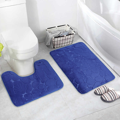 Набор ковриков для ванной и туалета Доляна «Галька, ракушки», 2 шт, 40×50, 50×80 см цвет синий