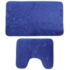 Набор ковриков для ванной и туалета Доляна «Галька, ракушки», 2 шт, 40×50, 50×80 см цвет синий - Фото 2