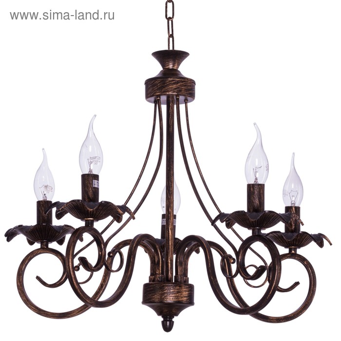 Люстра классика "Амели" 5 ламп 40W E14 основание коричневый с золотом 55х55х80 см - Фото 1