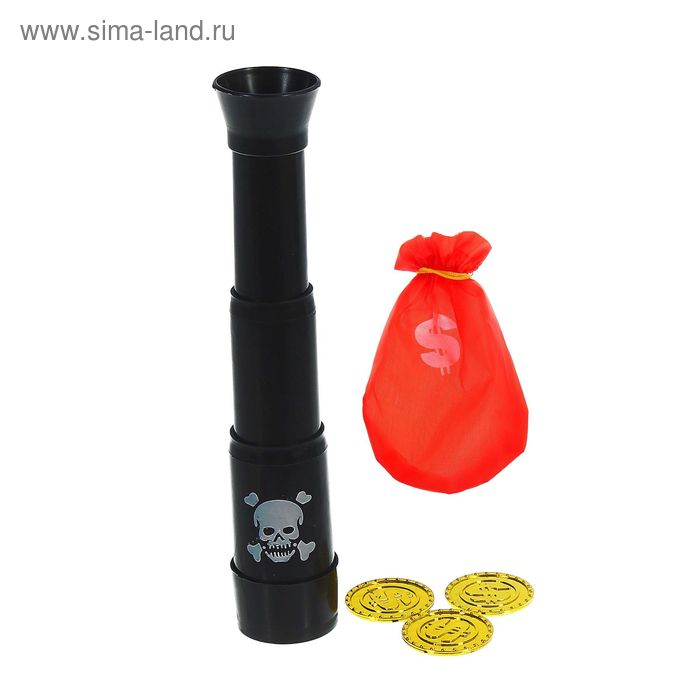 Набор пирата 5 предметов: труба, мешок, 3 монеты - Фото 1