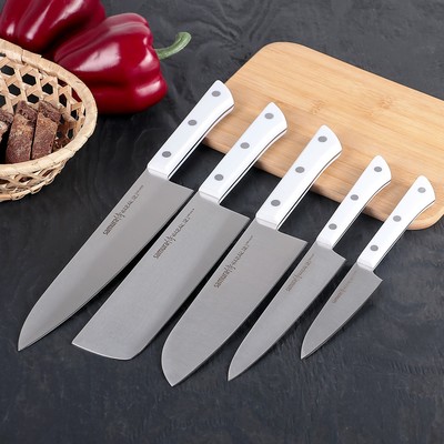 Набор ножей Samura HARAKIRI, 5 шт: лезвие 9,9 см, 15 см, 16,1 см, 16,5 см, 18,5 см, белая рукоять