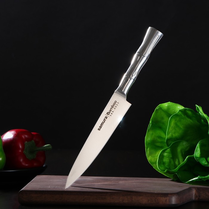 Нож кухонный Samura BAMBOO, универсальный, лезвие 15 см, стальная рукоять - фото 1908278231