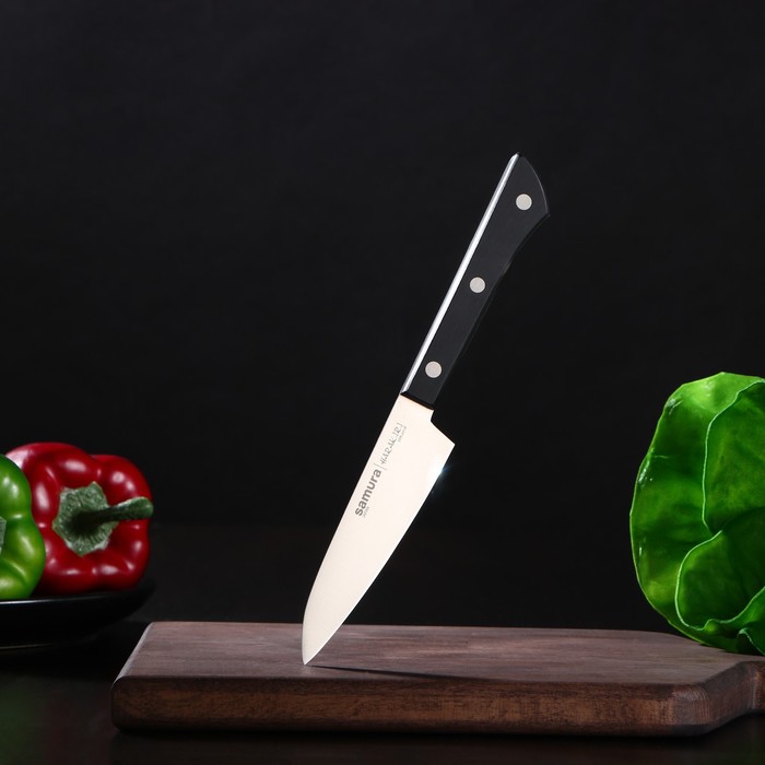 Нож кухонный Samura HARAKIRI, для овощей, лезвие 10 см, чёрная рукоять - фото 1908278244