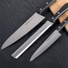 Набор кухонных ножей HаRаKIRI, 3 шт: лезвие 15 см, 18,5 см, 20,8 см, чёрная рукоять, сталь аUS-8 - Фото 2