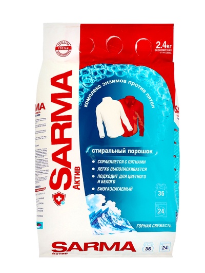 Стиральный порошок Sarma Active «Горная свежесть», универсальный, 2.4 кг