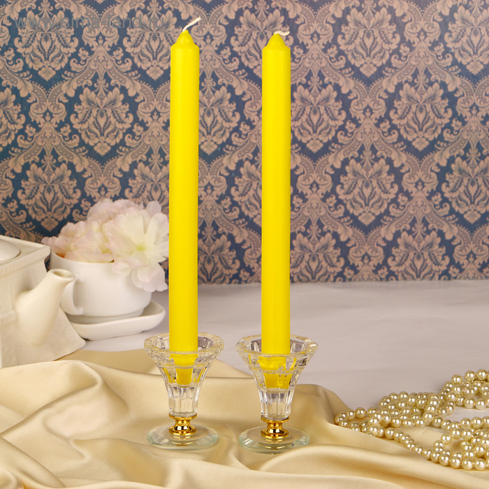 Набор свечей классических, 2,3х 24,5 см, 2 штуки, жёлтый - Фото 1