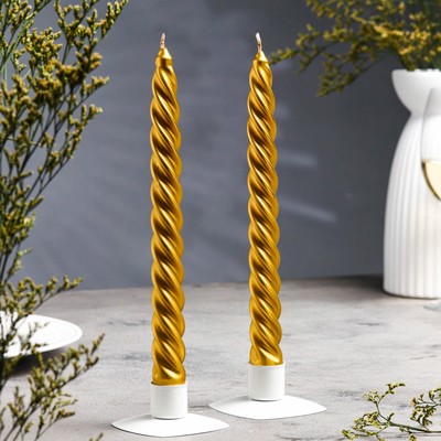 Набор свечей витых, 2.3×24.5 см, 5 ч, 50 г, 2 шт., золотой