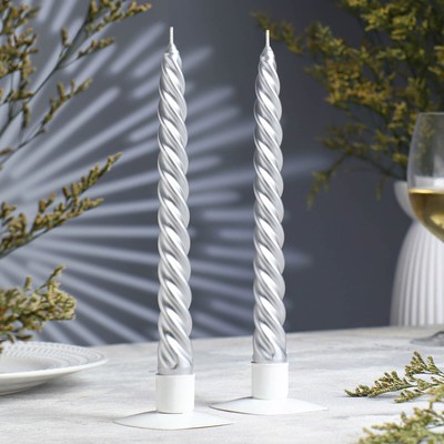 Набор свечей витых, 2.3×24.5 см, 5 ч, 50 г, 2 шт., серебряный