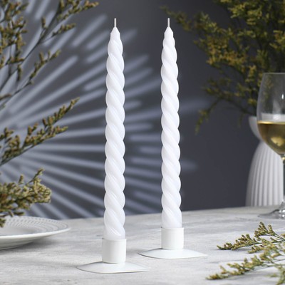 Набор свечей витых, 2.3×24.5 см, 5 ч, 50 г, 2 шт., белый