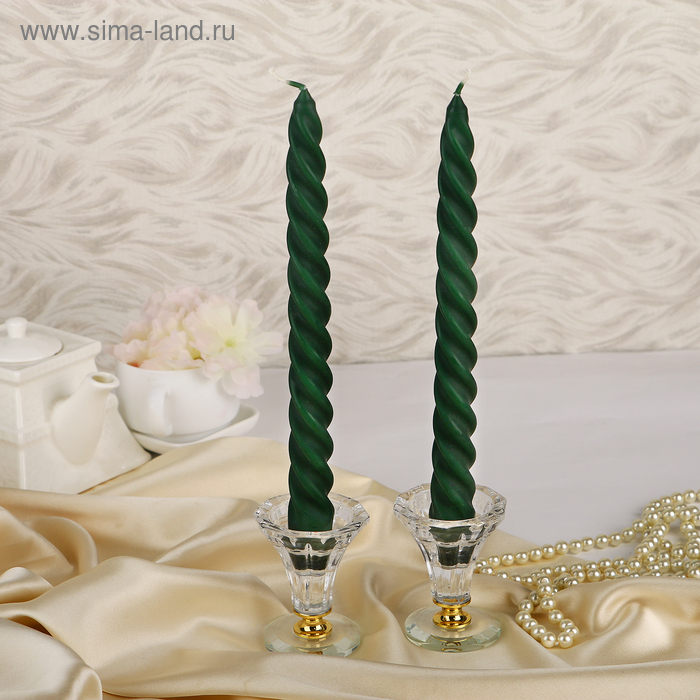 Набор свечей витых, 2,3х 24,5 см, 2 штуки, тёмно зелёный - Фото 1