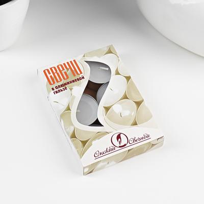 Набор свечей чайных, 3.8×1.6 см, 3.5 ч, 12 г, 6 шт., белый