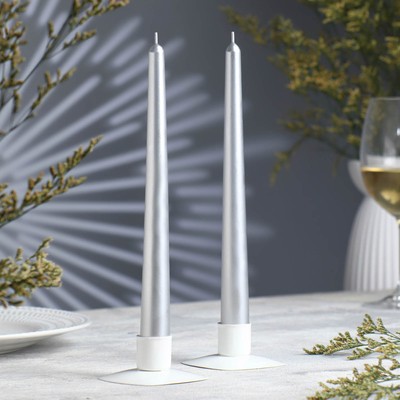 Набор свечей античных, 2.3×24.5 см, 5 ч, 55 г, 2 шт., серебряный