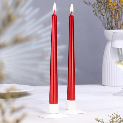 Набор свечей античных, 2.3×24.5 см, 5 ч, 55 г, 2 шт., бордо металлик