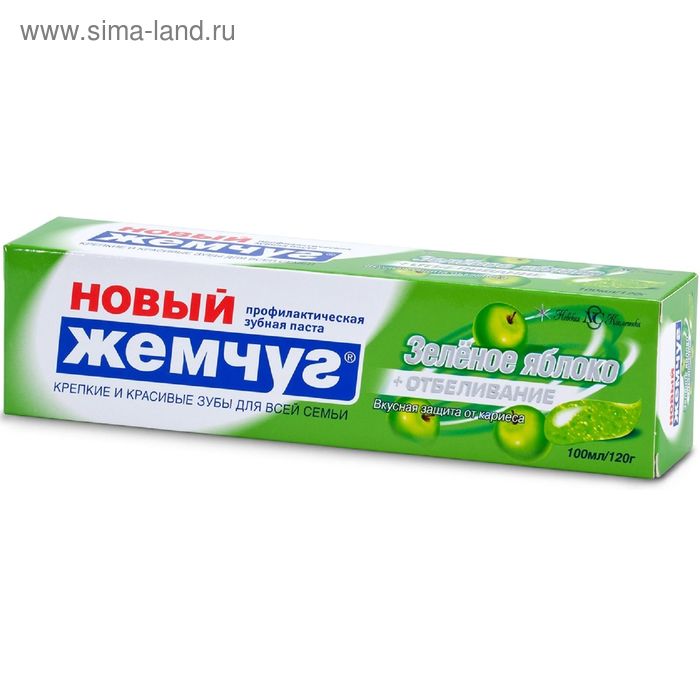 Зубная паста «Новый жемчуг» отбеливание», зелёное яблоко, 100 мл - Фото 1