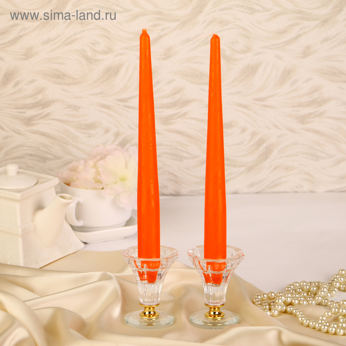 Набор свечей античных, 2,3х 24,5 см, 2 штуки оранжевый - Фото 1