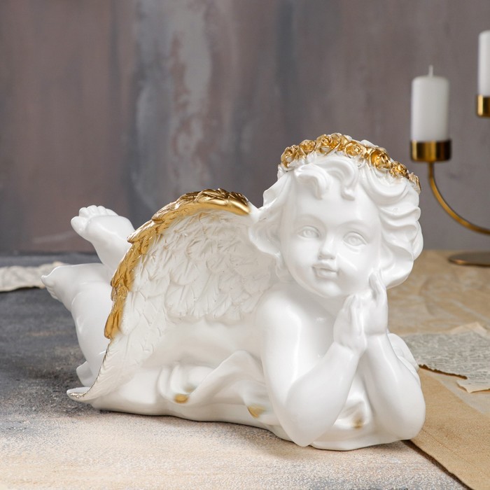 Статуэтка "Ангел лежащий", бело-золотистый цвет, 19 см - Фото 1