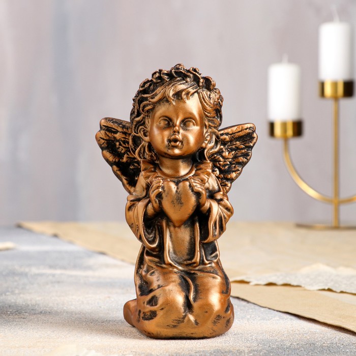 Статуэтка "Ангел с сердцем" бронзовый цвет, 18 см - Фото 1