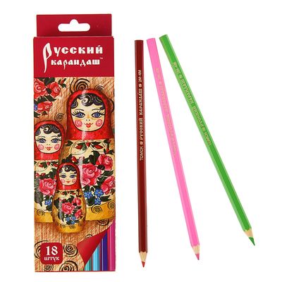 Карандаши 18 цветов, Русский карандаш. «Фольклор», шестигранные, длина 175 мм, ok 6.4 мм