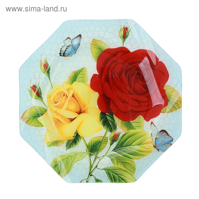 Тарелка обеденная Доляна «Розы на голубом», d=25 см - Фото 1