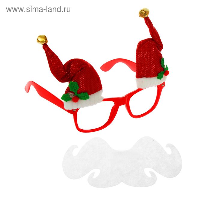 Карнавальные очки "Дед Мороз" с колпаками и бородой - Фото 1
