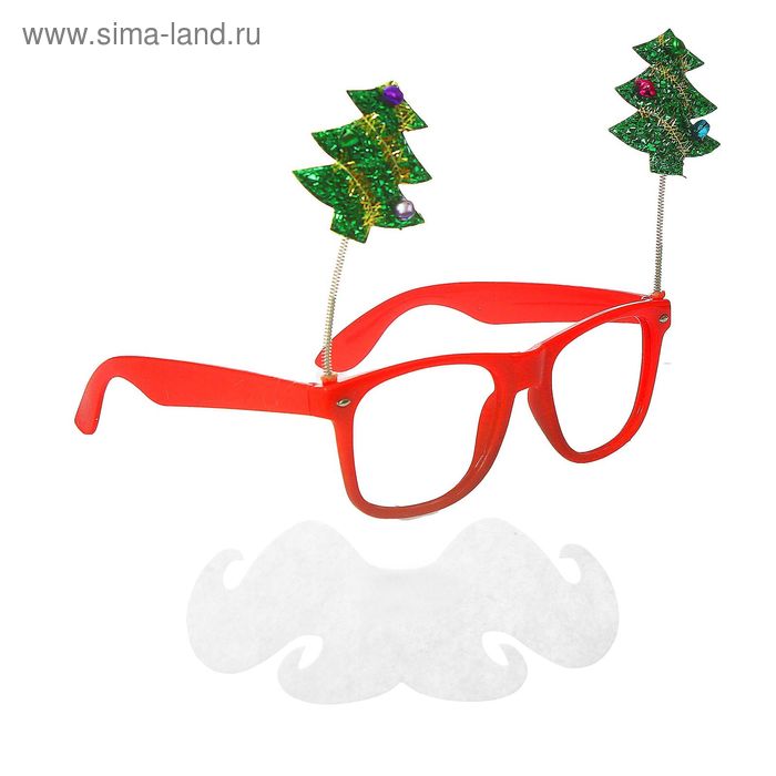 Карнавальные очки "Дед Мороз" с ёлочками и бородой - Фото 1