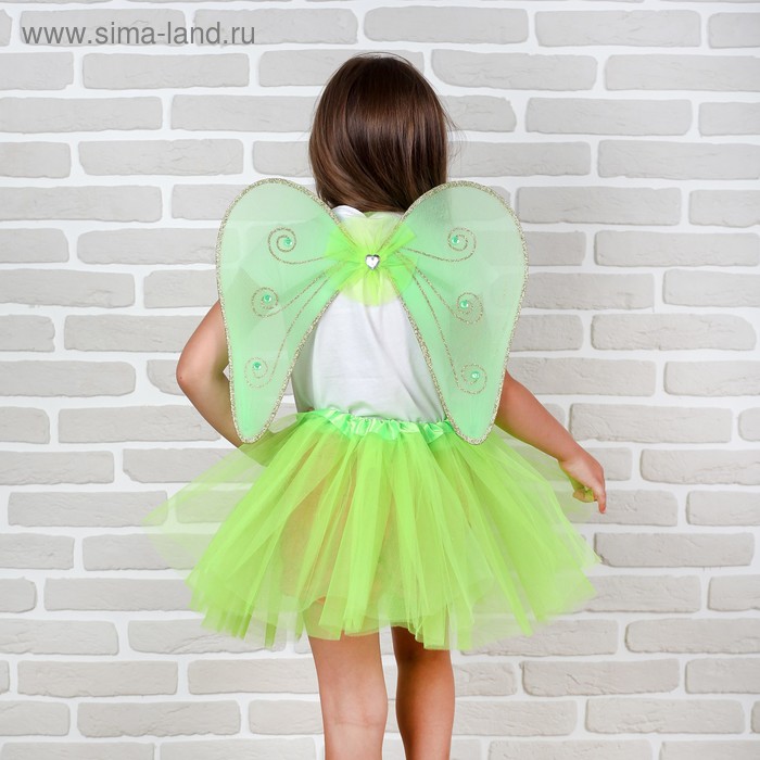 Карнавальный набор "Бабочка" 2 предмета: юбка 3-х слойная 30 см, крылья, цвет салатовый - Фото 1