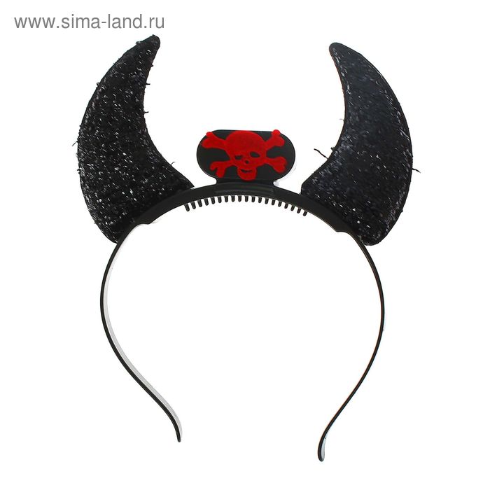 Карнавальный ободок световой "Рога" с черепом", цвет черный - Фото 1