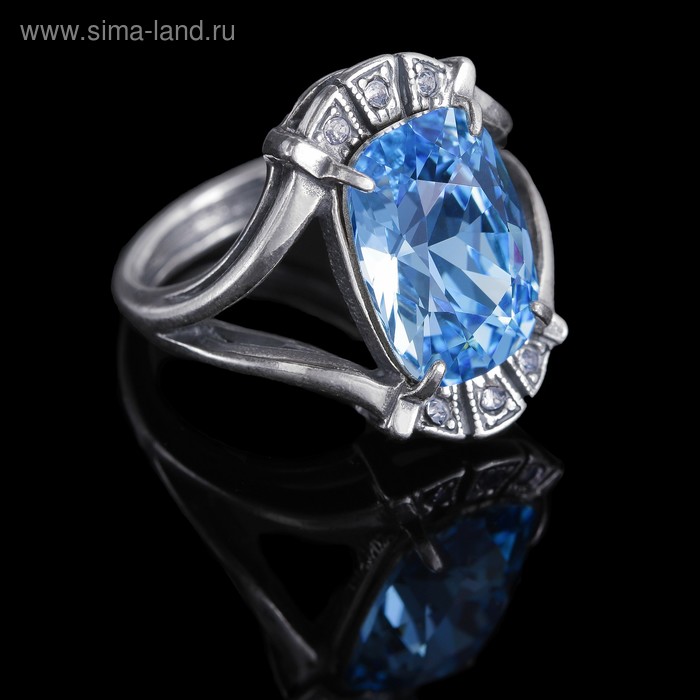 Кольцо "Гололед", размер 19, цвет голубой в черненом серебре - Фото 1