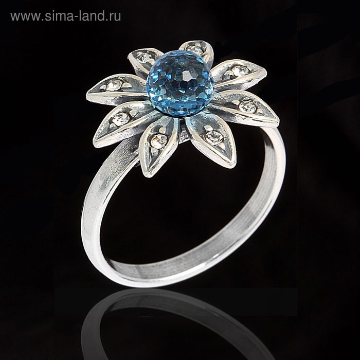 Кольцо "Сель", размер 18, цвет голубой в чернёном серебре - Фото 1