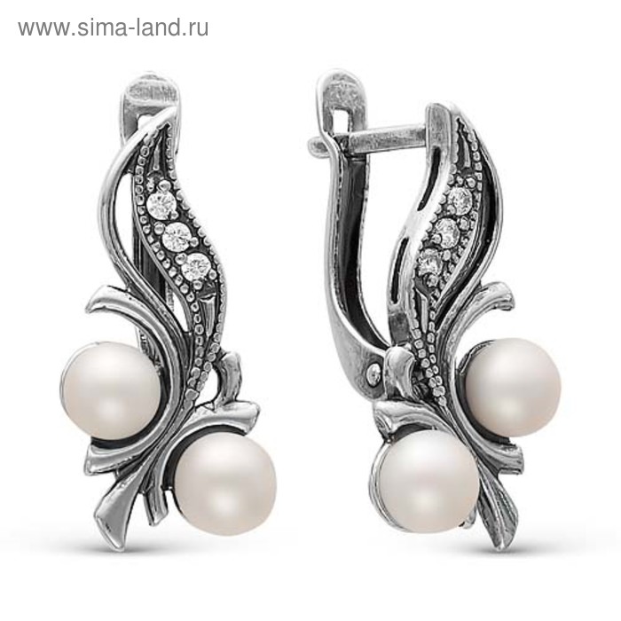 Серьги «Жемчуг» виноград, посеребрение с оксидированием, цвет белый - Фото 1