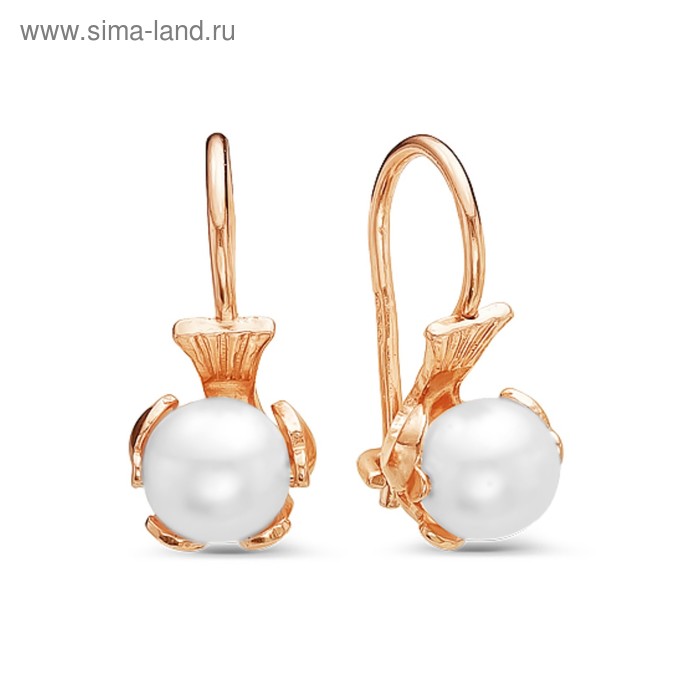 Серьги «Жемчужинка» в оправе, позолота - Фото 1