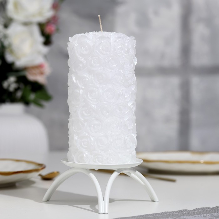 Свеча-цилиндр свадебная "Розы", 14х7,5 см, белая, домашний очаг - Фото 1
