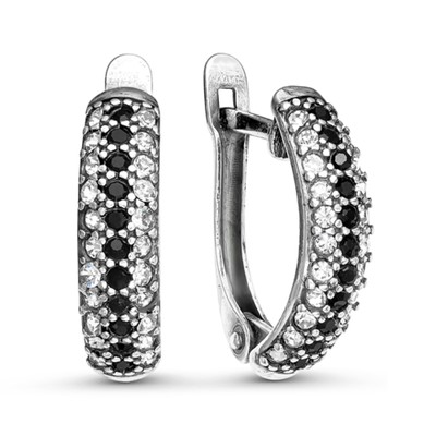 Серьги «Дорожка» тройная, посеребрение с оксидированием, цвет чёрно-белый