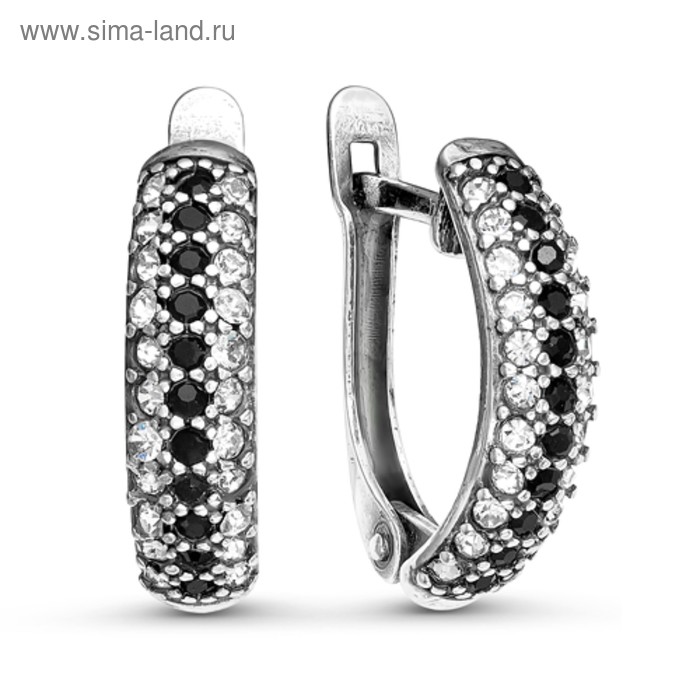 Серьги «Дорожка» тройная, посеребрение с оксидированием, цвет чёрно-белый - Фото 1