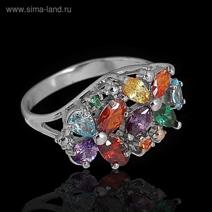 Кольцо посеребрение с оксидированием «Радуга камня», размер МИКС - Фото 1