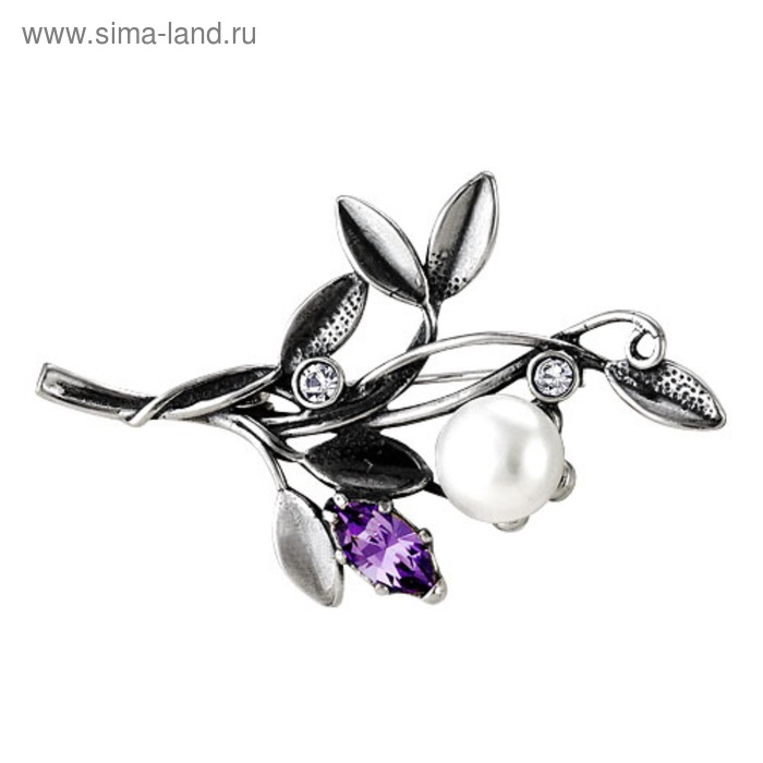 Брошь посеребрение с оксидированием «Веточка», цвет фиолетовый - Фото 1