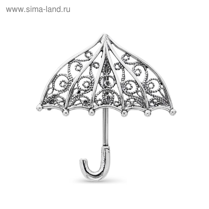 Брошь "Зонтик", посеребрение с оксидированием - Фото 1