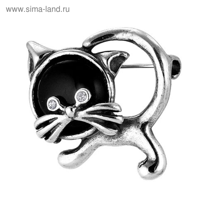 Брошь посеребрение с оксидированием «Котик» - Фото 1