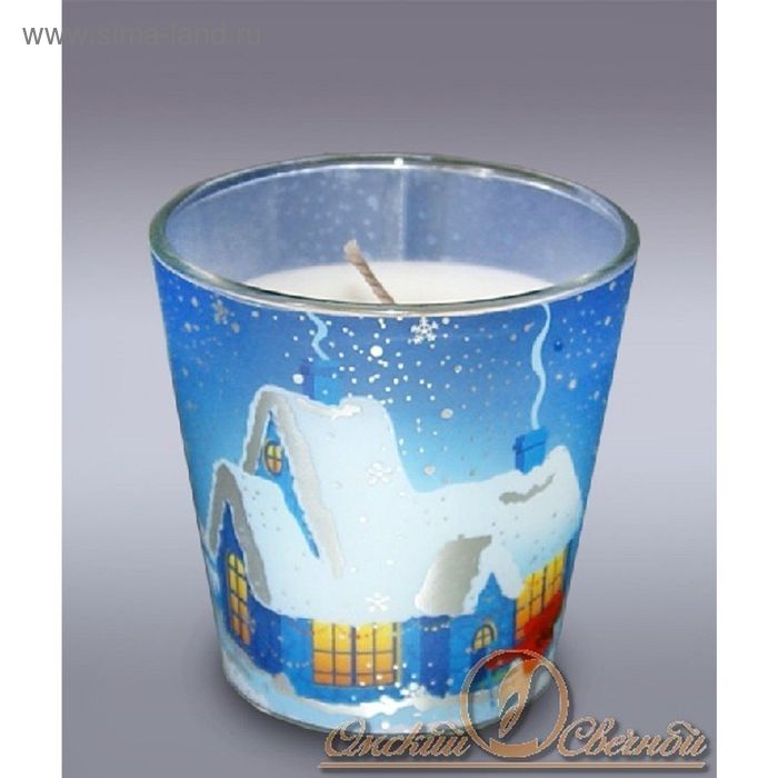 Свеча в стакане "Зимний домик" - Фото 1