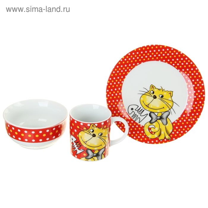 Набор детской посуды Доляна «Котофей», 3 предмета: кружка 200 мл, миска 300 мл, тарелка 175 мм - Фото 1