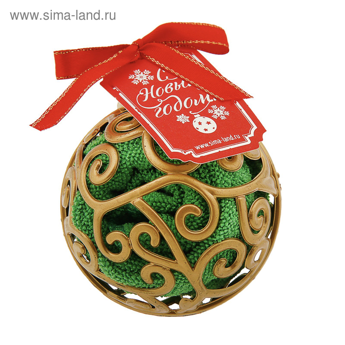 Полотенце сувенирное Collorista в новогоднем золотом шаре, размер 28х28 см, цвет зелёный, микрофибра - Фото 1