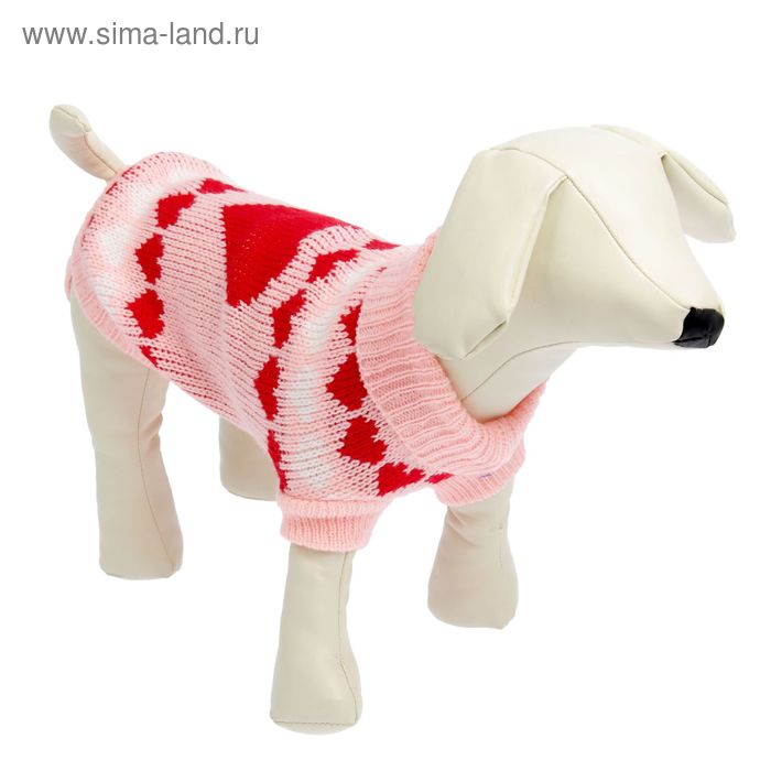 Свитер, размер 12 (по спинке 35 см, обхват груди 32 см), розовый с сердечками - Фото 1