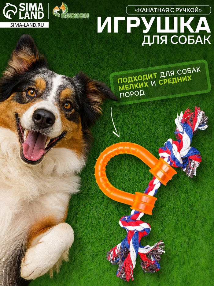 Игрушка канатная, с ручкой, до 115 г, цвет МИКС - Фото 1